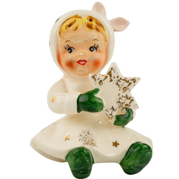 RARE Napco Christmas Girl Salt/Pepper Shaker 1959 ICX3738 – Hat, Gloves & Star